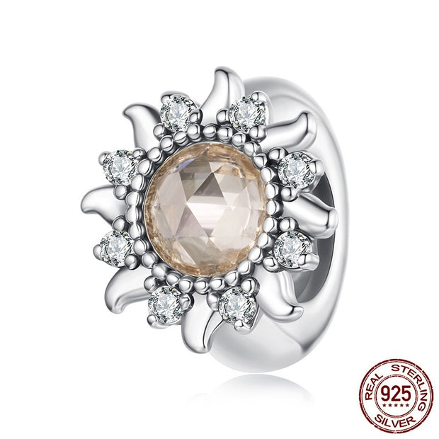 S925 Sterling Silver SUNFLOWER Silicone Positioning Bracelet Spacer Beads