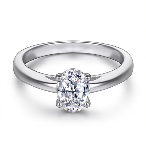 Oval Zircon Silver Ring Female Niche High Sense