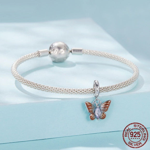 S925 Sterling Silver Butterfly Pendant Charm Smart Insect Diy Bead Accessories