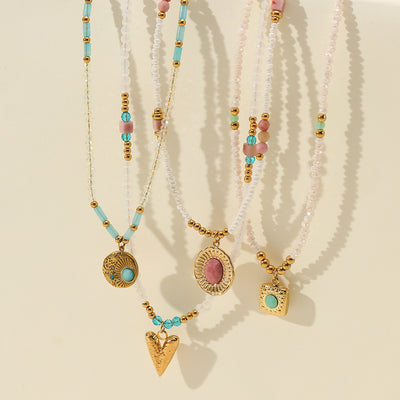 SUNFLOWER Color Crystal String Beads Rhodochrosite Women's Necklace