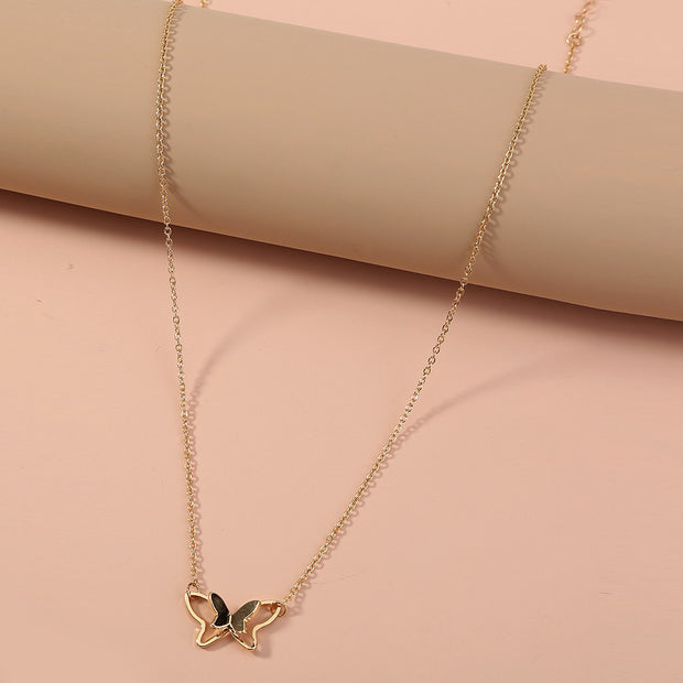 Women's Fashion Simple Double-layer Metal Butterfly Pendant Necklace