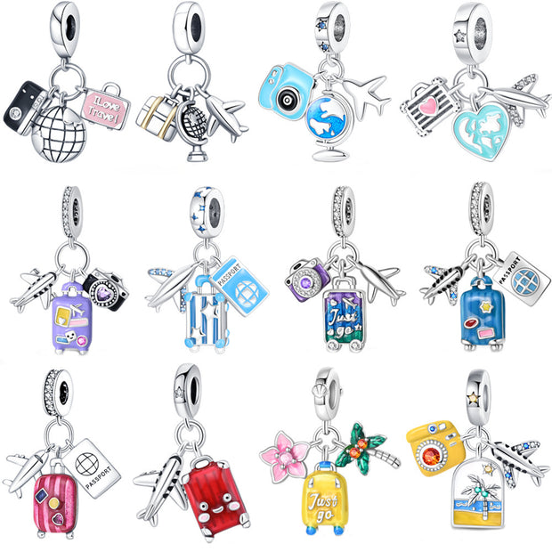 Travel Around The World Leisure Style Silver Plated Bead Pendant
