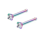 Simple Accessories Four-claw Straight Rod Round Zircon Nose Stud