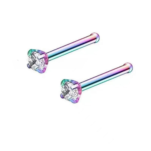 Simple Accessories Four-claw Straight Rod Round Zircon Nose Stud