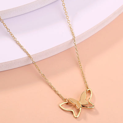 Women's Fashion Simple Double-layer Metal Butterfly Pendant Necklace