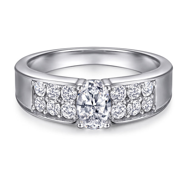 Oval Zircon Silver Ring Female Niche High Sense
