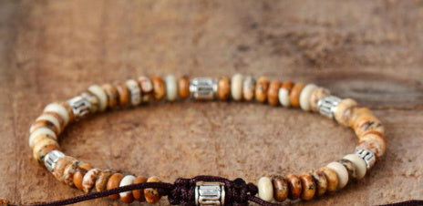 Men's Natural Gray Agate Drawing Stone Turquoise Punk Bracelet