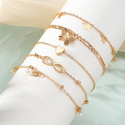 Best Seller In Europe And America Butterfly Pearl Heart Anklet 4-piece Set Multi-layer