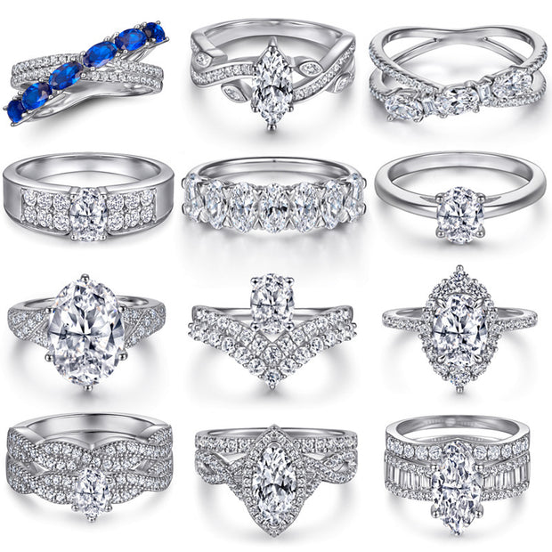 Oval Zircon Silver Ring Female Niche High Sense