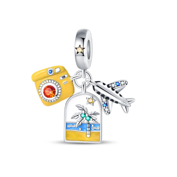 Travel Around The World Leisure Style Silver Plated Bead Pendant