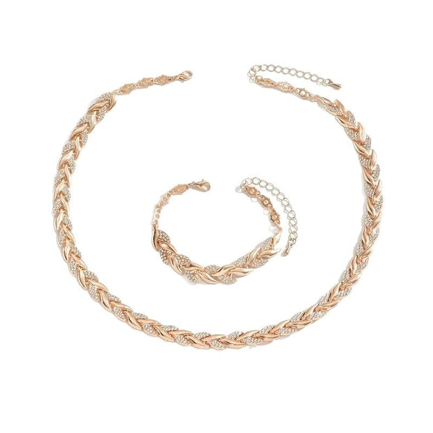 Women's Personality Affordable Luxury Willow Leaf Diamond Bracelet Necklace
