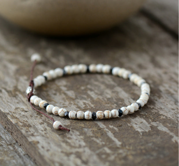 Men's Natural Gray Agate Drawing Stone Turquoise Punk Bracelet