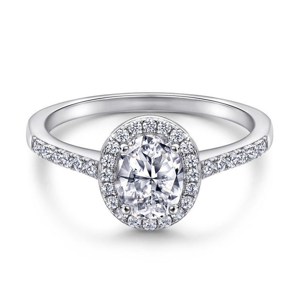 Oval Zircon Silver Ring Female Niche High Sense