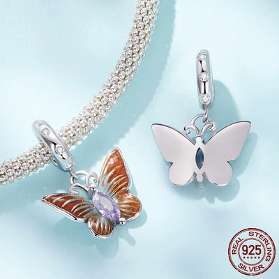 S925 Sterling Silver Butterfly Pendant Charm Smart Insect Diy Bead Accessories