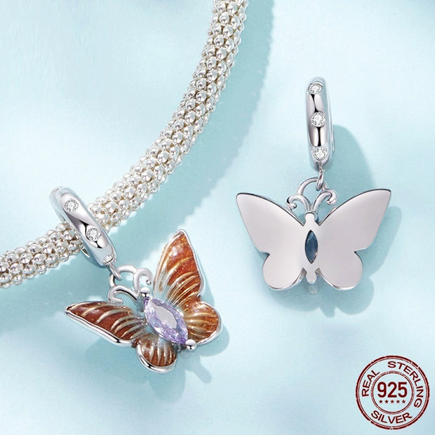 S925 Sterling Silver Butterfly Pendant Charm Smart Insect Diy Bead Accessories