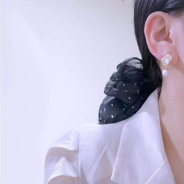 Natural Freshwater Pearl High-grade Mother Shell Earrings Baroque Style Suit