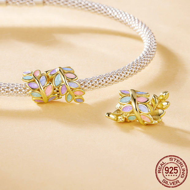 S925 Sterling Silver Beads Autumn Fallen Leaves Diy Bracelet Beads Accessories