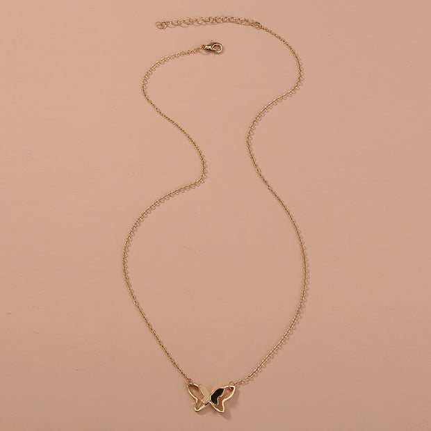 Women's Fashion Simple Double-layer Metal Butterfly Pendant Necklace