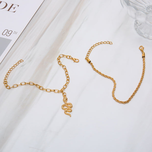 Fashion Twist Snake Pendant Double Circle Anklet