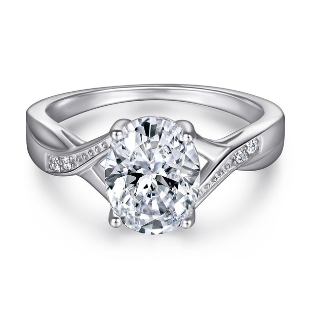 Oval Zircon Silver Ring Female Niche High Sense