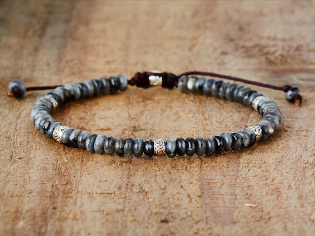Men's Natural Gray Agate Drawing Stone Turquoise Punk Bracelet