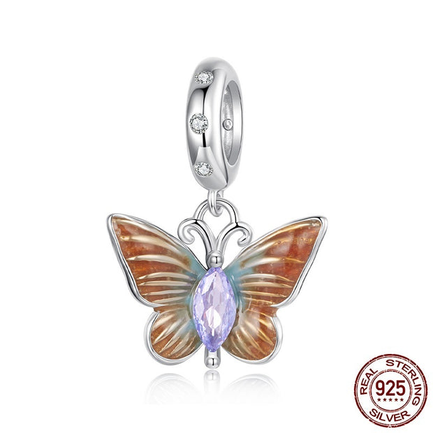 S925 Sterling Silver Butterfly Pendant Charm Smart Insect Diy Bead Accessories