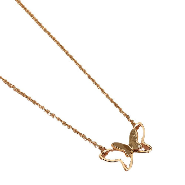Women's Fashion Simple Double-layer Metal Butterfly Pendant Necklace