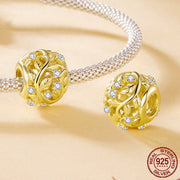 S925 Sterling Silver Plated 14k Golden Leaf Bead Accessories Romantic