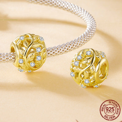 S925 Sterling Silver Plated 14k Golden Leaf Bead Accessories Romantic