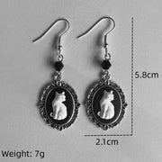 Gothic Black Cat Silver Frame Beads Earrings