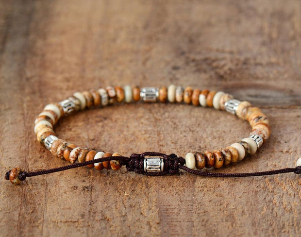 Men's Natural Gray Agate Drawing Stone Turquoise Punk Bracelet