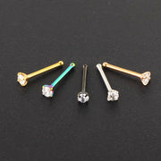 Simple Accessories Four-claw Straight Rod Round Zircon Nose Stud