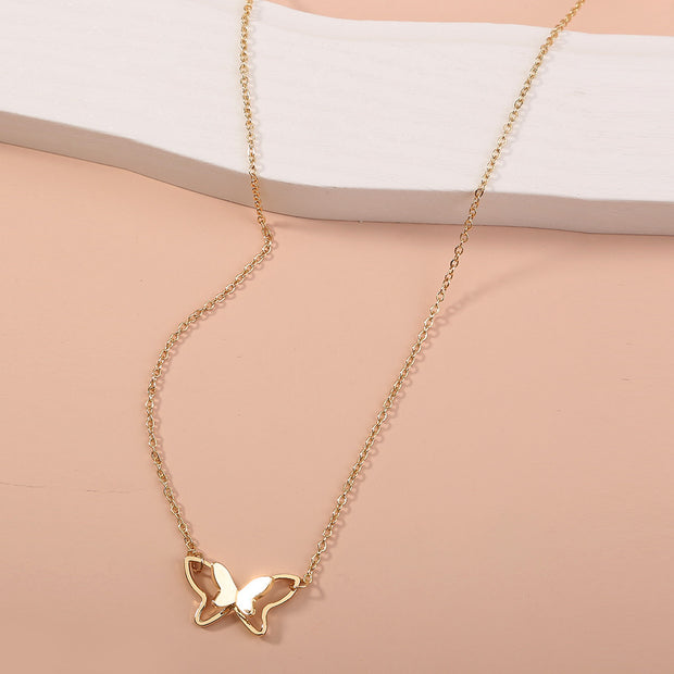 Women's Fashion Simple Double-layer Metal Butterfly Pendant Necklace