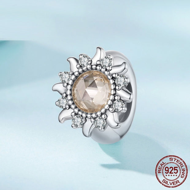 S925 Sterling Silver SUNFLOWER Silicone Positioning Bracelet Spacer Beads