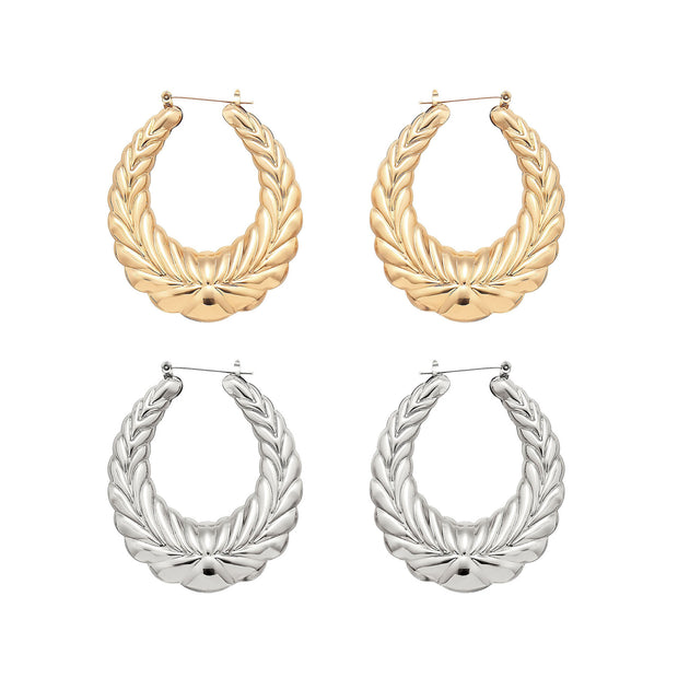 Fashion Personality Wheat Pattern Oval Earrings