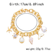 Women's Fashion Starfish Pearl Shell Fishtail Multi-pendant Necklace Bracelet