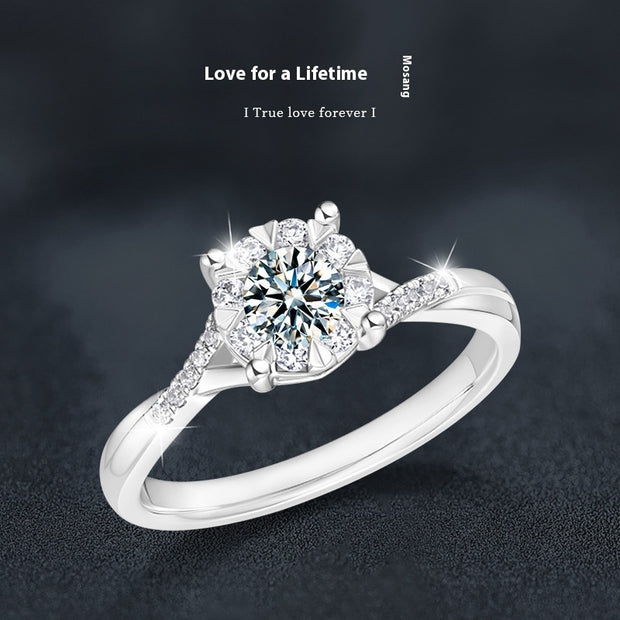 Silver Ring Women's High-grade Classic Four-claw Interwoven Snowflake Ornament