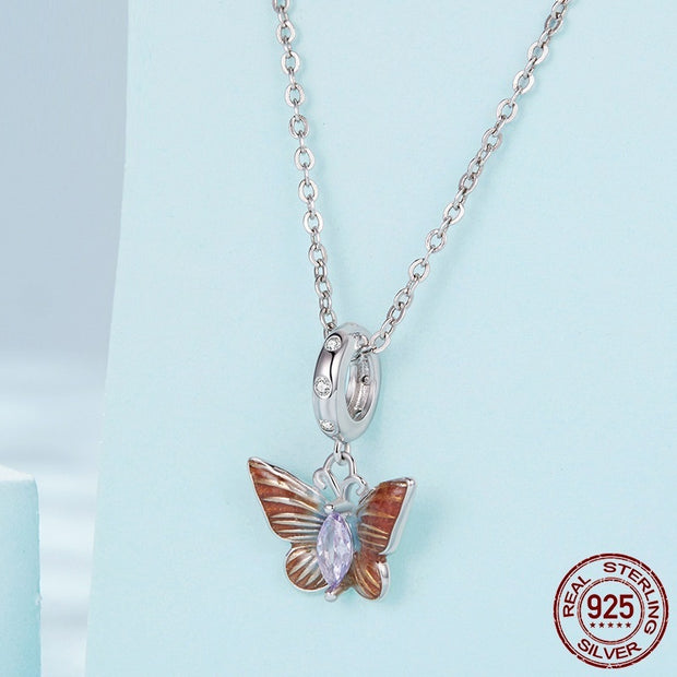 S925 Sterling Silver Butterfly Pendant Charm Smart Insect Diy Bead Accessories