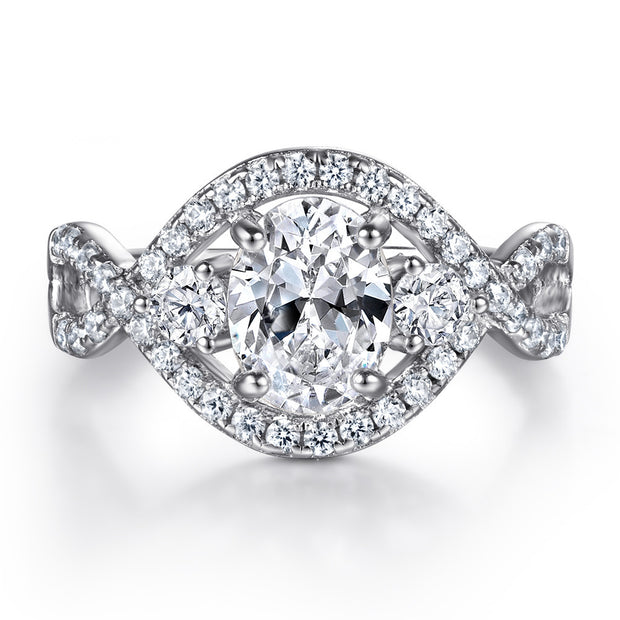 Oval Zircon Silver Ring Female Niche High Sense