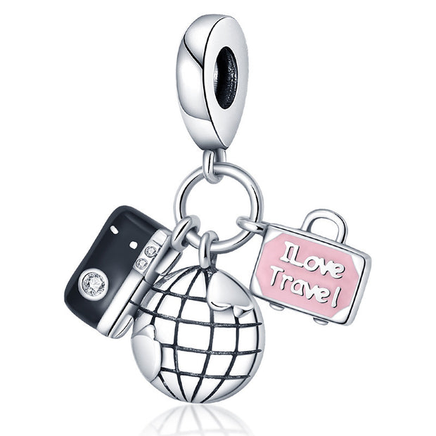 Travel Around The World Leisure Style Silver Plated Bead Pendant