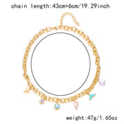 Women's Fashion Starfish Pearl Shell Fishtail Multi-pendant Necklace Bracelet