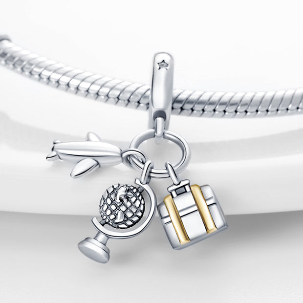 Travel Around The World Leisure Style Silver Plated Bead Pendant