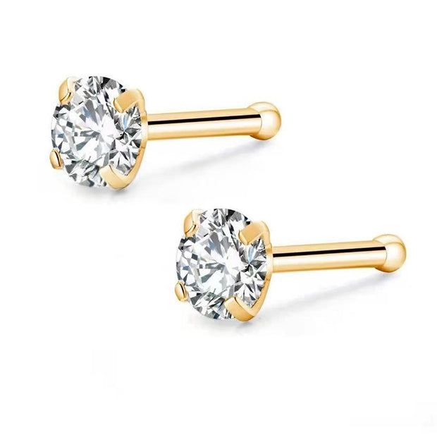 Simple Accessories Four-claw Straight Rod Round Zircon Nose Stud
