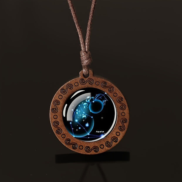Zodiac Glass Pendant Vintage Necklace