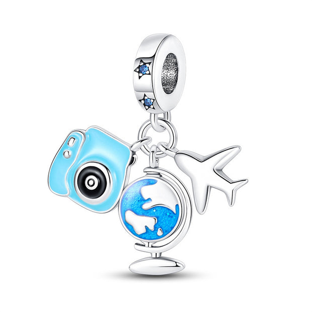 Travel Around The World Leisure Style Silver Plated Bead Pendant