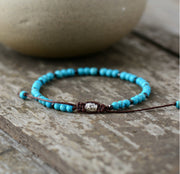 Men's Natural Gray Agate Drawing Stone Turquoise Punk Bracelet