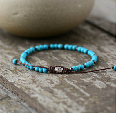 Men's Natural Gray Agate Drawing Stone Turquoise Punk Bracelet
