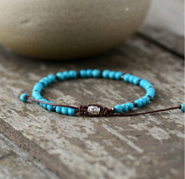 Men's Natural Gray Agate Drawing Stone Turquoise Punk Bracelet
