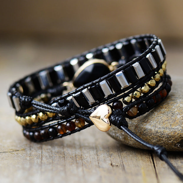 Vintage Ethnic Style Natural Stone Crystal Leather Rope Handmade Bracelet