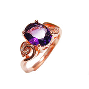 Quality Ear Hook Purple Gemstone Diamond Ring Rose Gold Collarbone Necklace Set